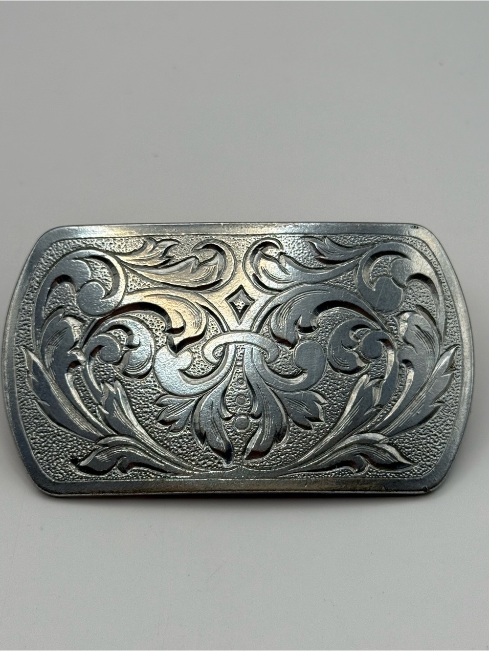 Western Engraved Floral Scroll Belt Buckle Silver Tone Cowboy Rodeo Unisex